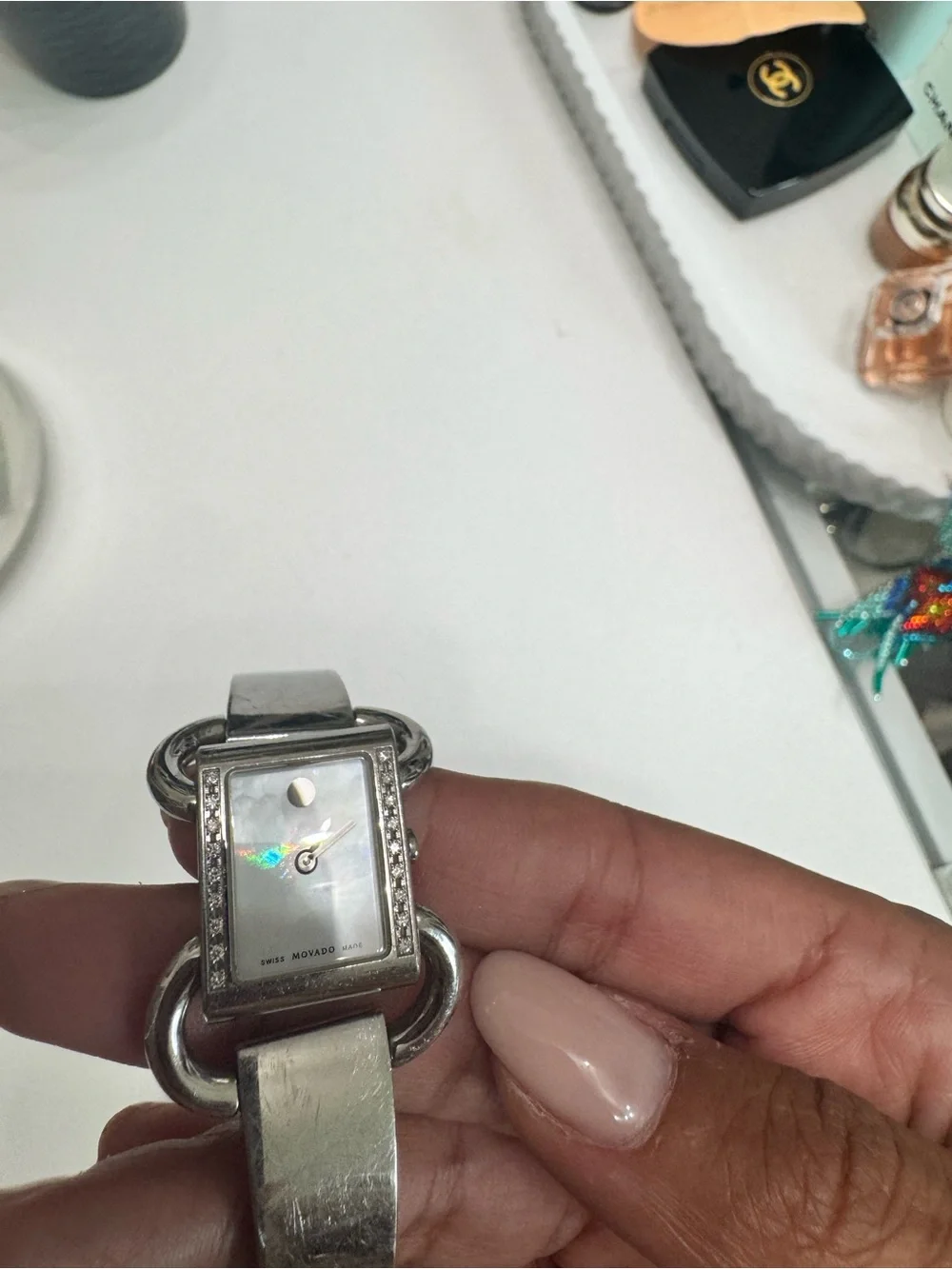Movado Women's Silver-Tone Bracelet Watch with Mother-of-Pearl Dial